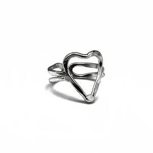 NEW ANJU women's open heart adjustable layering ring in silver